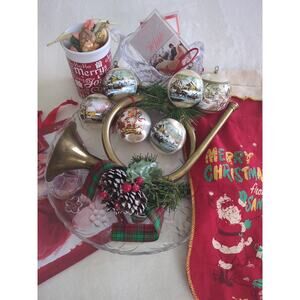 Antique Ornaments, Stocking, Horn & More